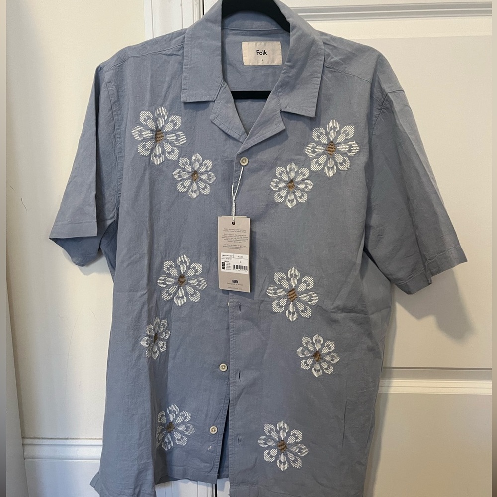 Folk Clothing Kota SS Hawaiian Button Down Camp Shirt Large NWT $165 MSRP